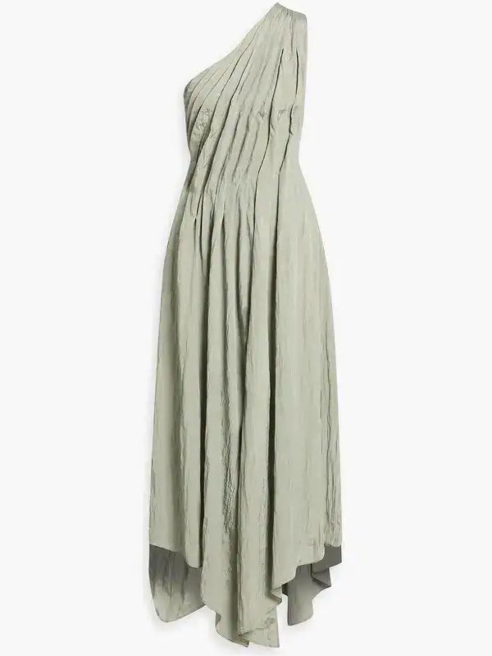 ABADIA One Shoulder Asymmetric Crinkled Pleated Light Khaki Sage Green 4 NWT - Picture 4 of 8